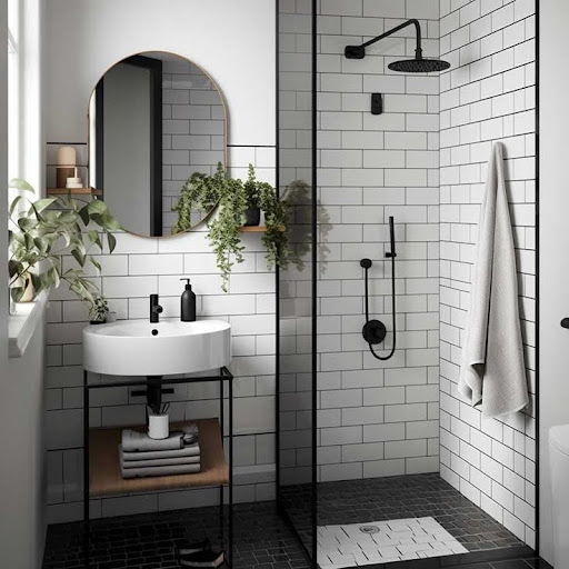 black white bathroom tile